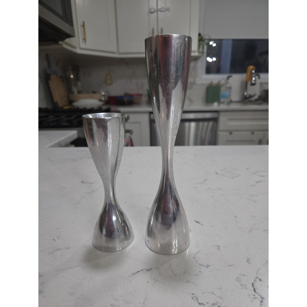 Vintage NAMBE 6030 and 6029 Silver Flare Candlesticks From 1994
